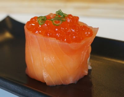 Smoked salmon Gunkan Sushi with Tobiko